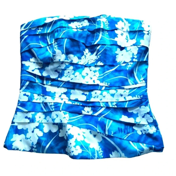 White House Black Market Tops - White House Black Market  Blue Floral Print Bustier Corset Zip Top Size 2